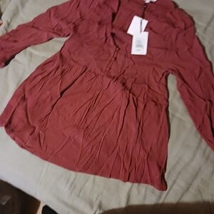 ⚡️The Nines by Hatch Womens 3/4 Sleeve Blouse -Dusty Rose (Size S Dark Red